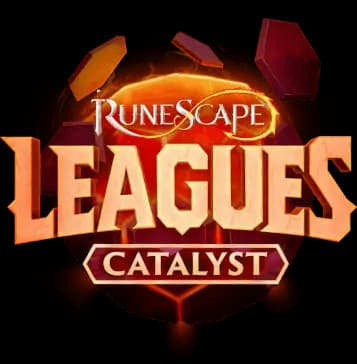 A truncated icosahedron with hexagons flying off behind the logo for RuneScape Leagues Catalyst